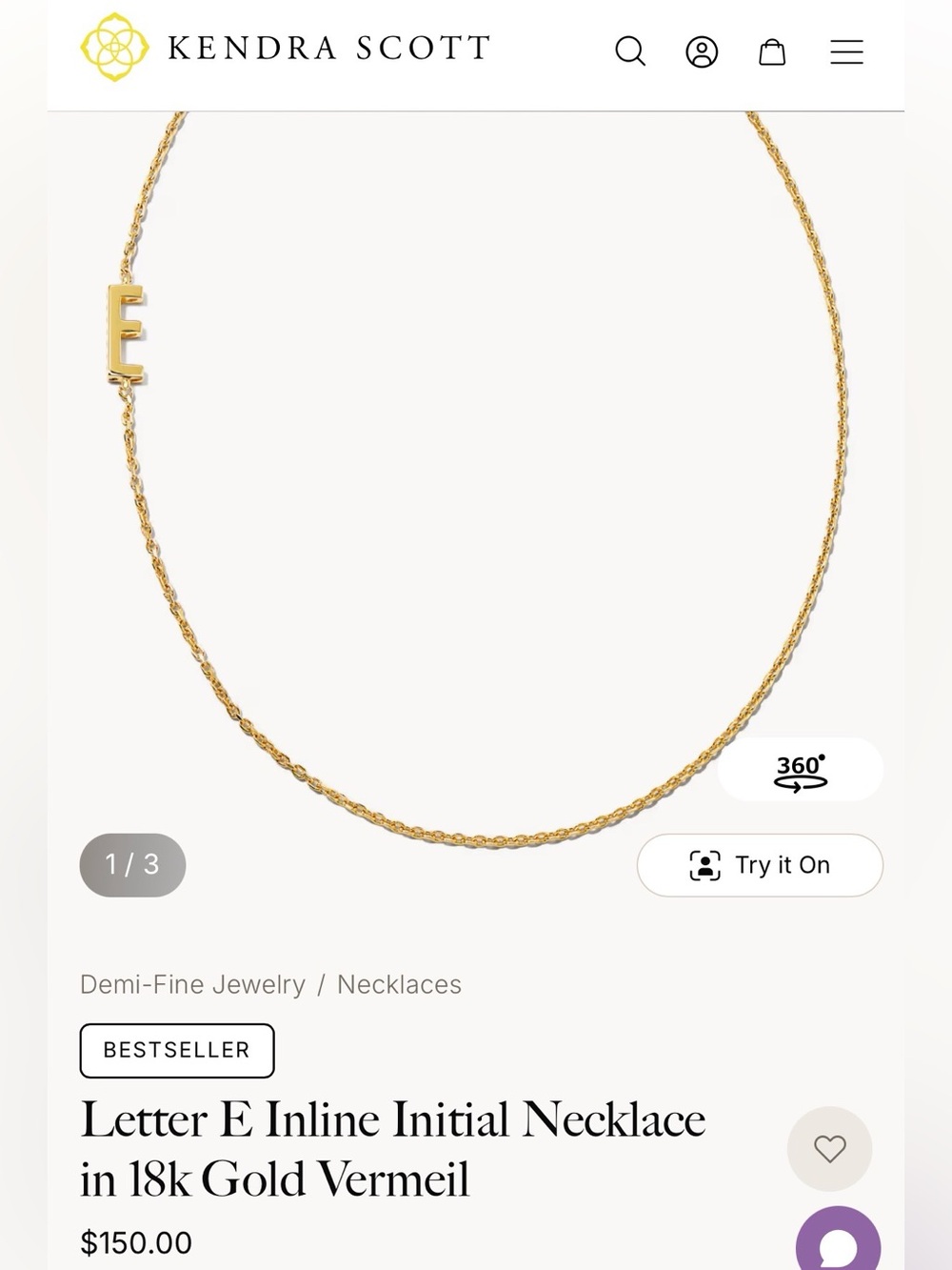 NWT! Kendra Scott Gold 18” Letter E Inline Necklace